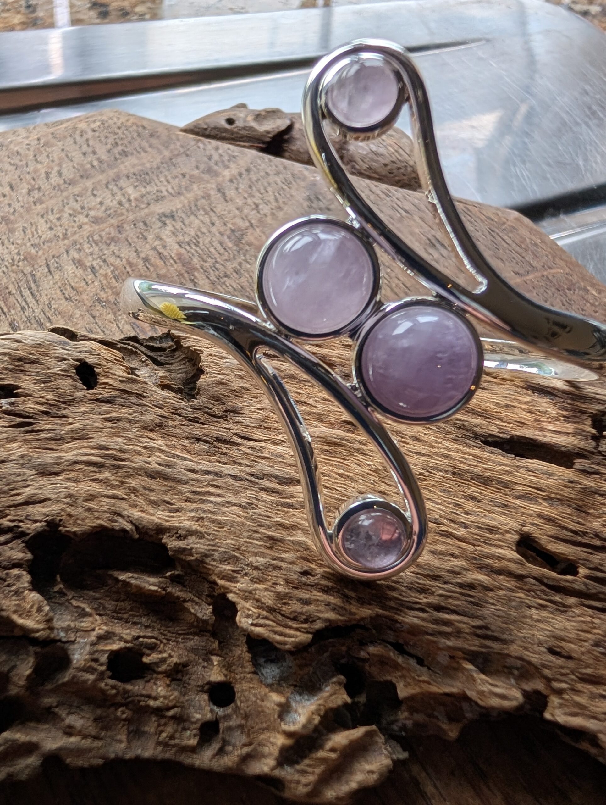 Amethyst Wave Amethyst - Wave Cuff Bangle with Lavender Amethyst Cabochons Emotional ...